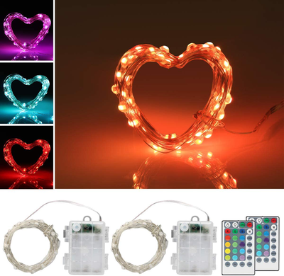 ANJAYLIA 2 Pack 50 LED Fairy String Lights Battery Operated, Waterproof 16 Colors Changing Twinkle Firefly Lights with Remote Timer for Indoor Bedroom Party Halloween Christmas Decor