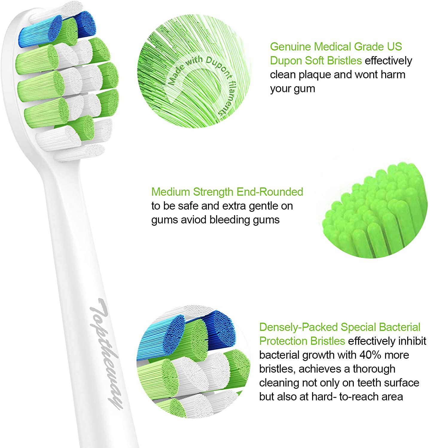 Toothbrush Replacement Heads  Compatible with Phillips Sonicare Diamondclean 4100 HX9033 Optimal Gum Health 2 Series Plaque Control C2 C3 W, Snap-on