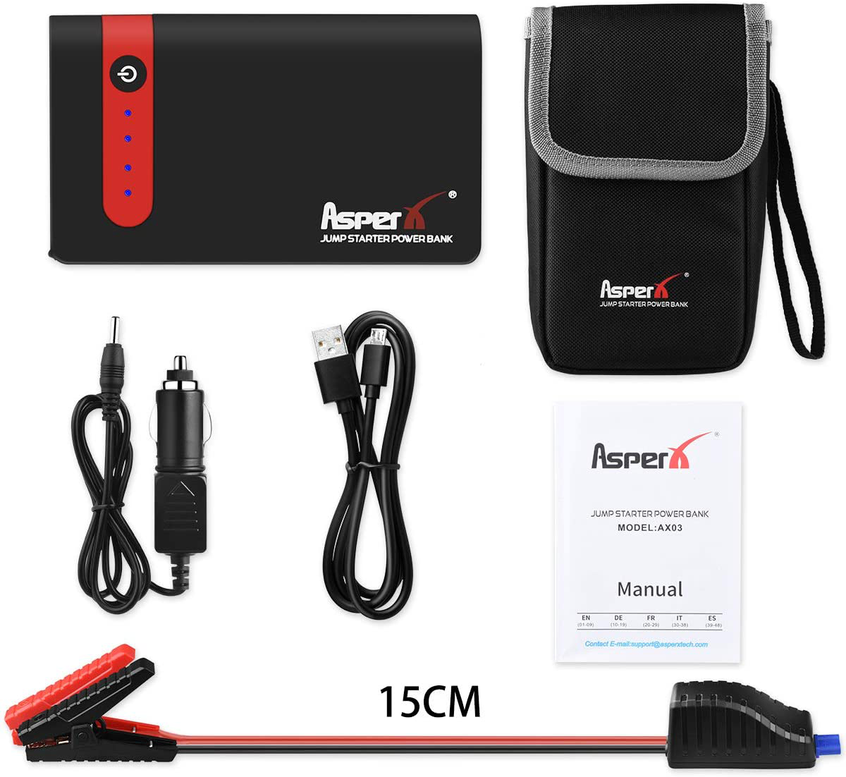 Asperx Car Jump Starter, 500A Peak 10000Mah 12V Battery Charger Automotive(Up to 4.5L Gas or 2.5L Diesel Engine), Portable Auto Battery Booster Phone Charger with 3 Mode LED Light