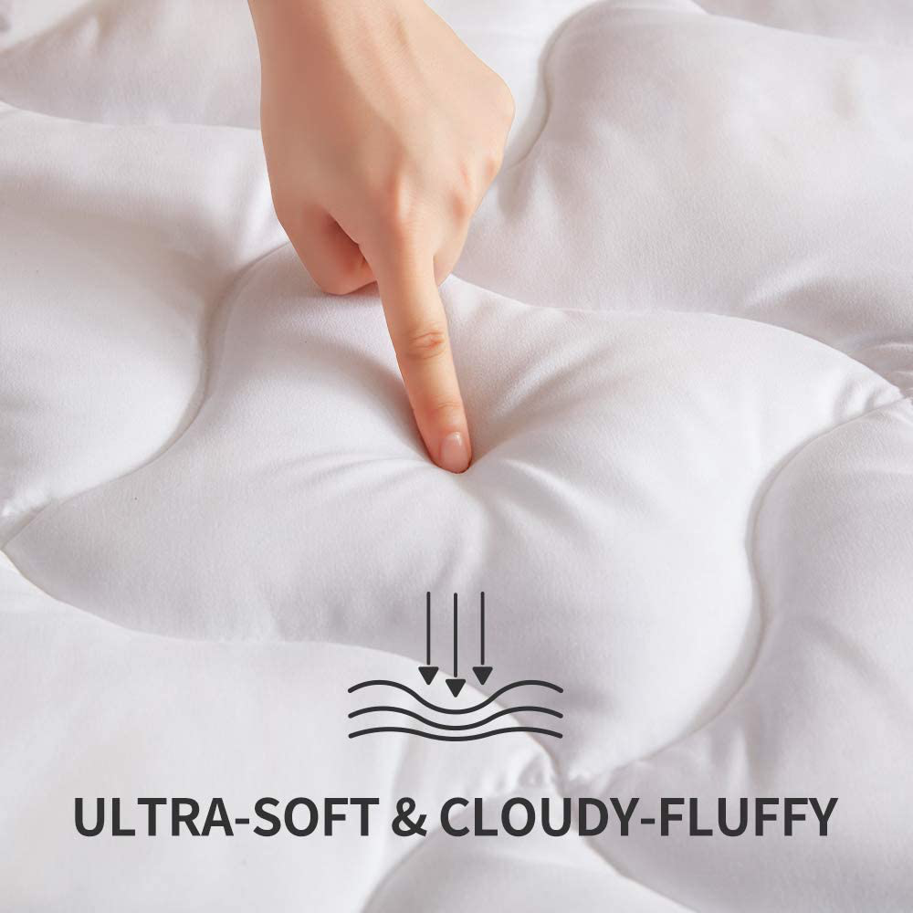 SLEEP ZONE Quilted Mattress Pad Cover Twin Cooling Fluffy Soft Topper Upto 21 inch Pocket, White, Twin