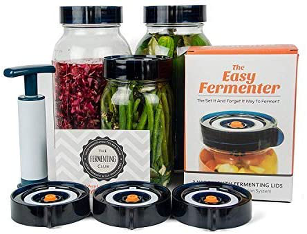 Easy Fermenter Fermentation Lids Kit - Wide Mouth Fermenting Lid 3-Pack (Jars Not Included) - Make Sauerkraut, Kimchi, Pickles, Fermented Vegetable