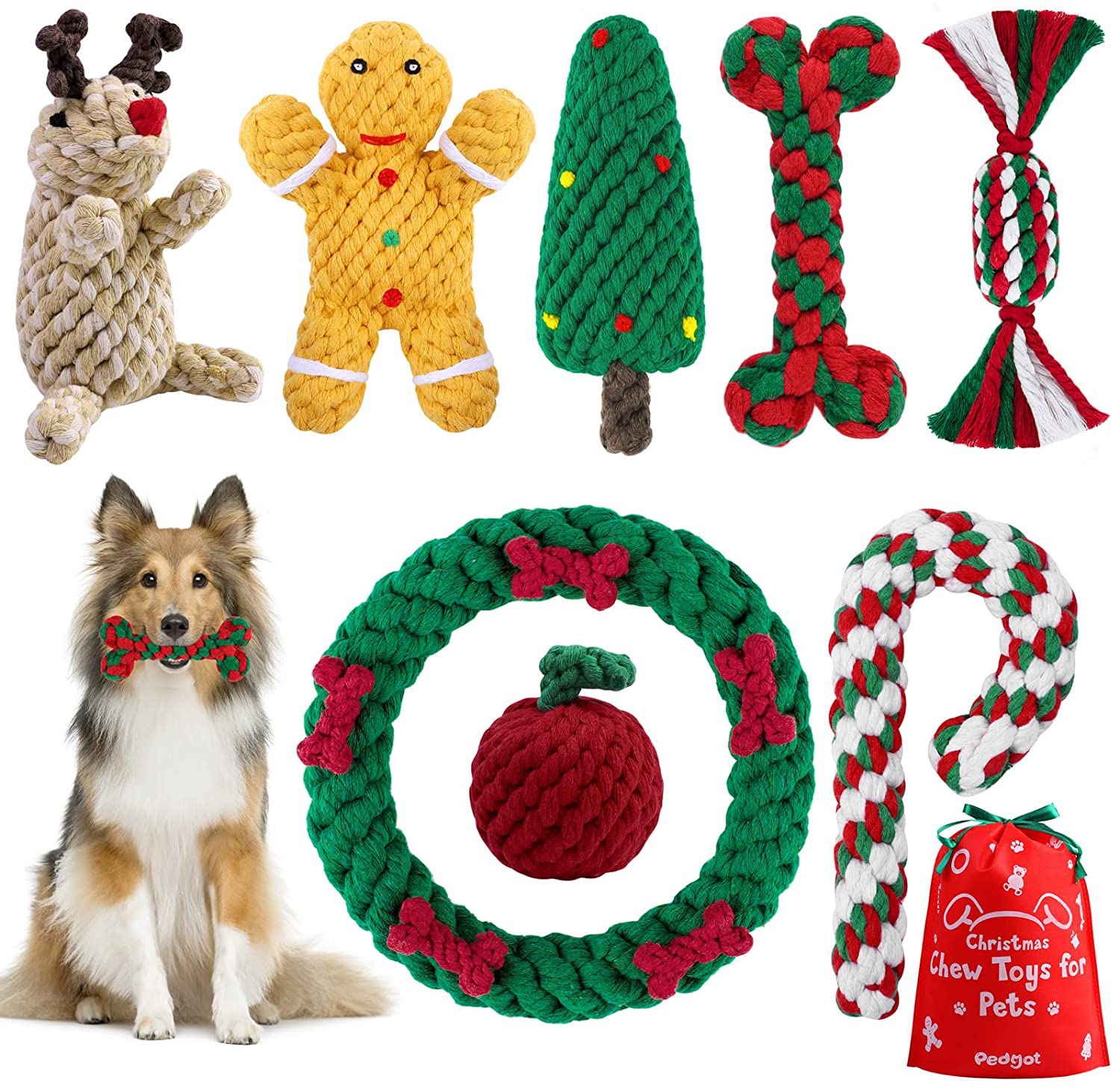 Pedgot 8 Pieces Dog Rope Toys Christmas Chew Training Toys Candy Cane Pet Dog Chew Toys for Christmas Dog Pet Chewing