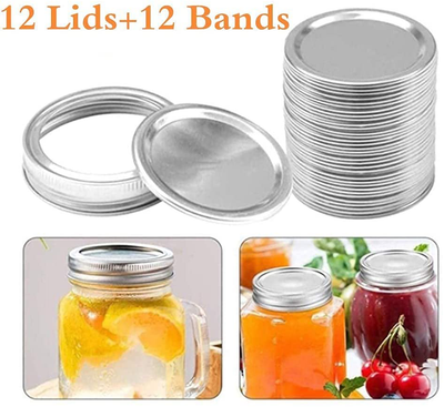 24Pcs Regular Mouth Canning Lids and Rings Stainless Steel Mason jar lids Reusable Leak Proof Split-Type Silver Lids with Silicone Seals Rings (70mm)