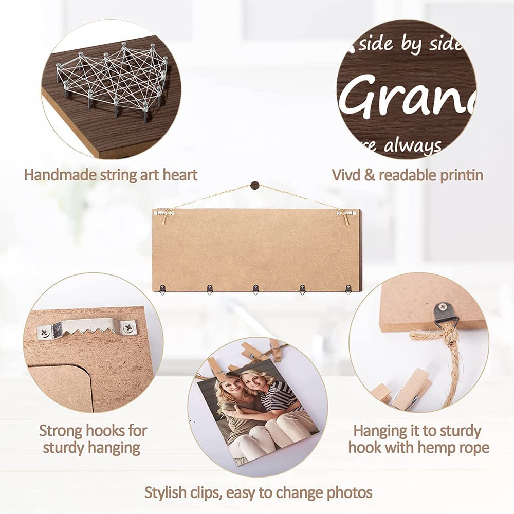 Mothers Day Gifts for Grandma from Grandkids, Grandma Gifts Picture Frame with 10 Clips & 6 Ropes, Perfect Wooden Picture Board Birthday Gifts for Grandma Mom (Grandkids Photo Holder)