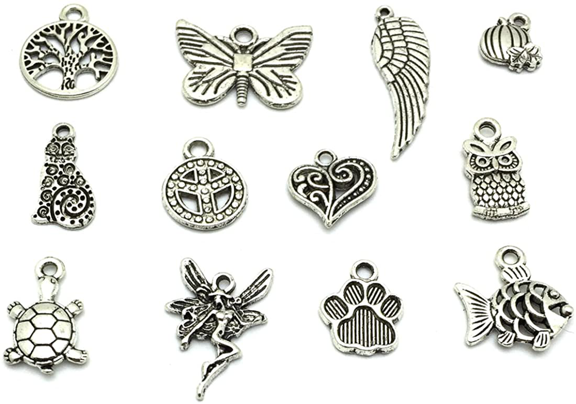 Wholesale Bulk Lots Jewelry Making Silver Charms Mixed Smooth Tibetan Silver Metal Charms Pendants DIY for Necklace Bracelet Jewelry Making and Crafting, JIALEEY 100 PCS