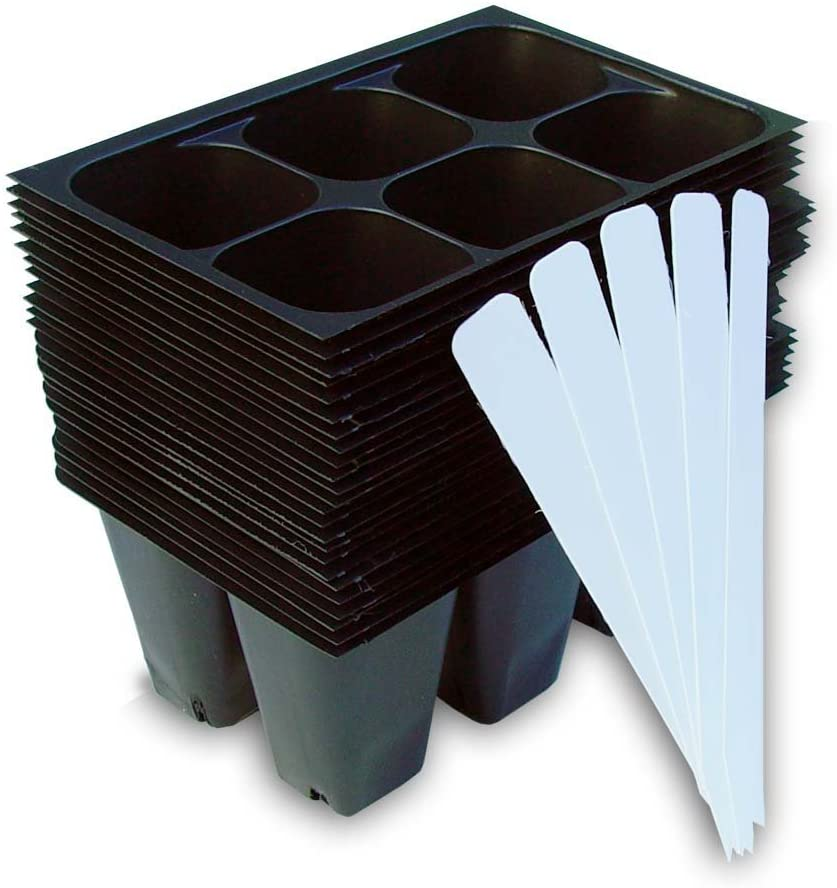 Seedling Starter Trays, 144 Cells: (24 Trays; 6-Cells per Tray), plus 5 Plant Labels