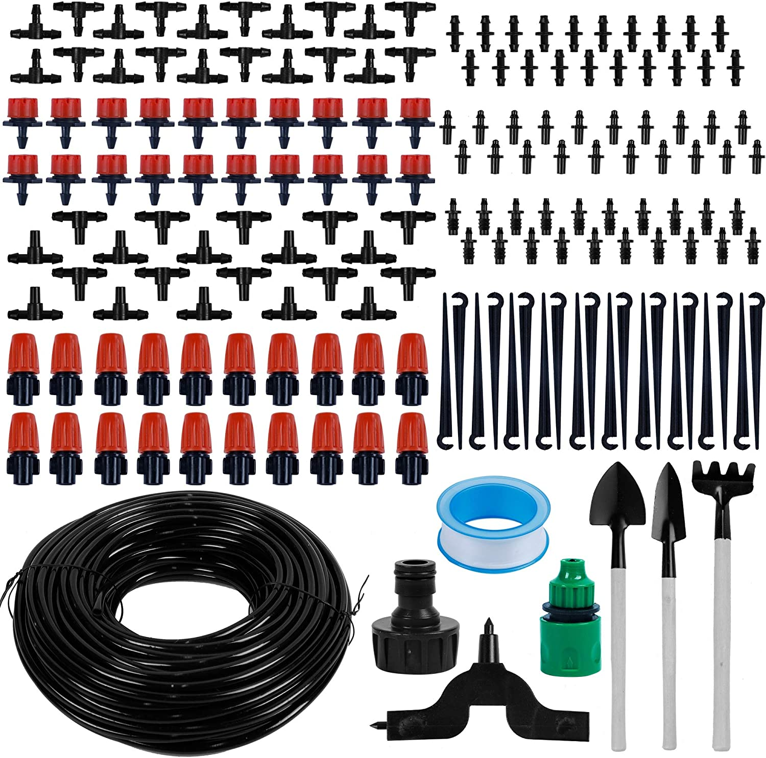 168PCS 50Ft Garden Irrigation System, 1/4" Blank Distribution Tubing Drip Irrigation Hose For, save Water, Adjustable Automatic Irrigation Equipment for Garden