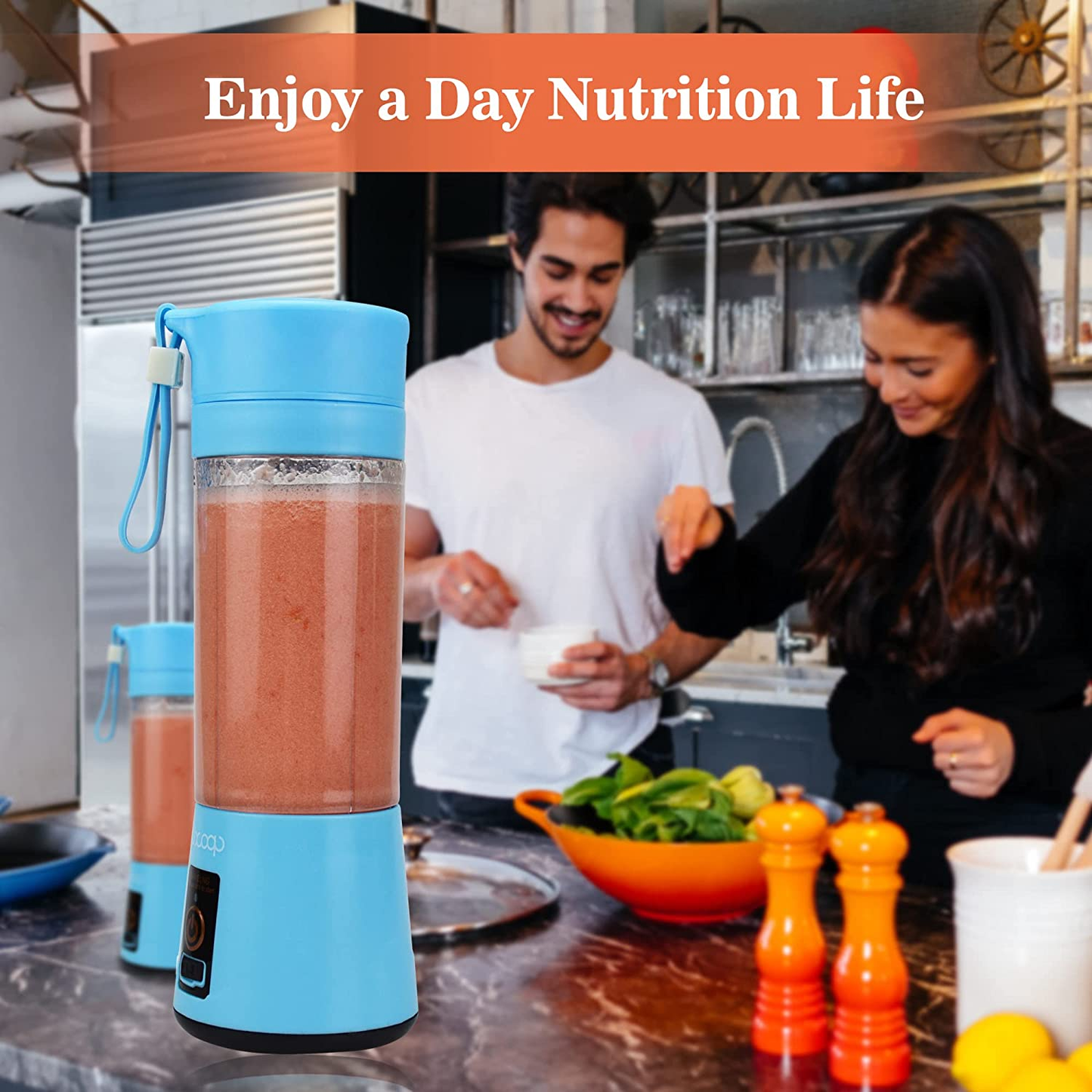 Portable Size Blender Mixer Fruit Rechargeable with USB Strong Power Mini Blender for Smoothie Fruit Juice Milk Shakes 380Ml Six 3D Blades for Great Mixing