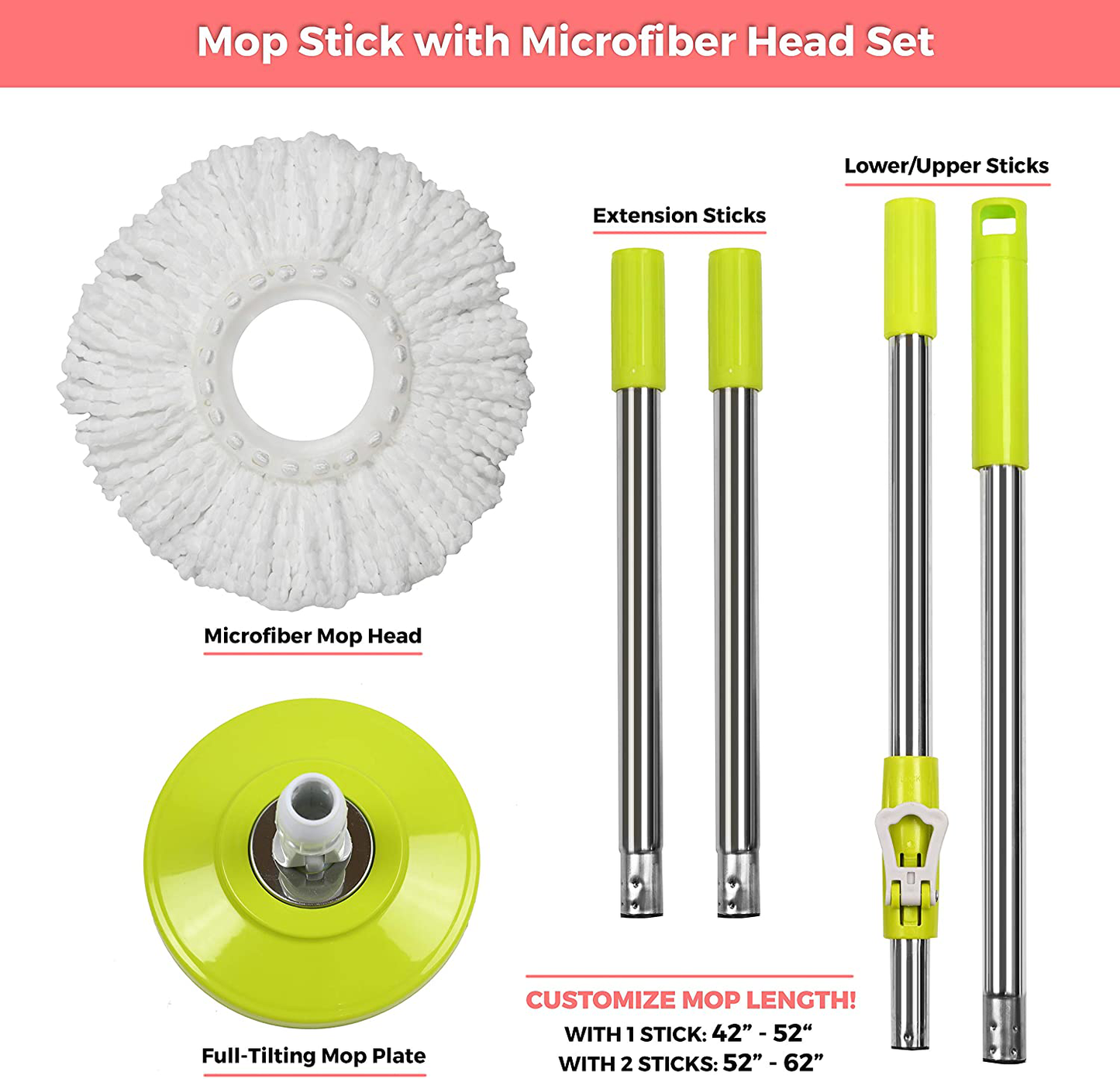 Green Direct Mop Stick Spin Mop Deluxe Bucket Cleaning System (Mop Stick and Microfiber Mop Head Included)
