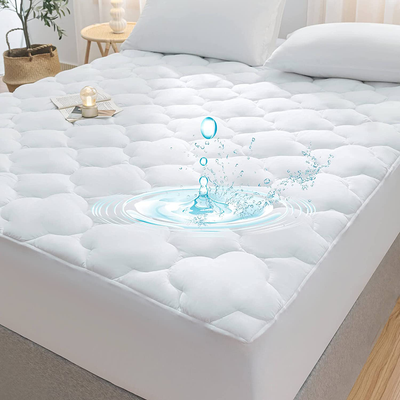 WhatsBedding Waterproof Mattress Pad Twin Size Cotton Top Down Alternative Filling Pillowtop Mattress Topper Cover-Fitted Quilted (Twin Mattress Pad)