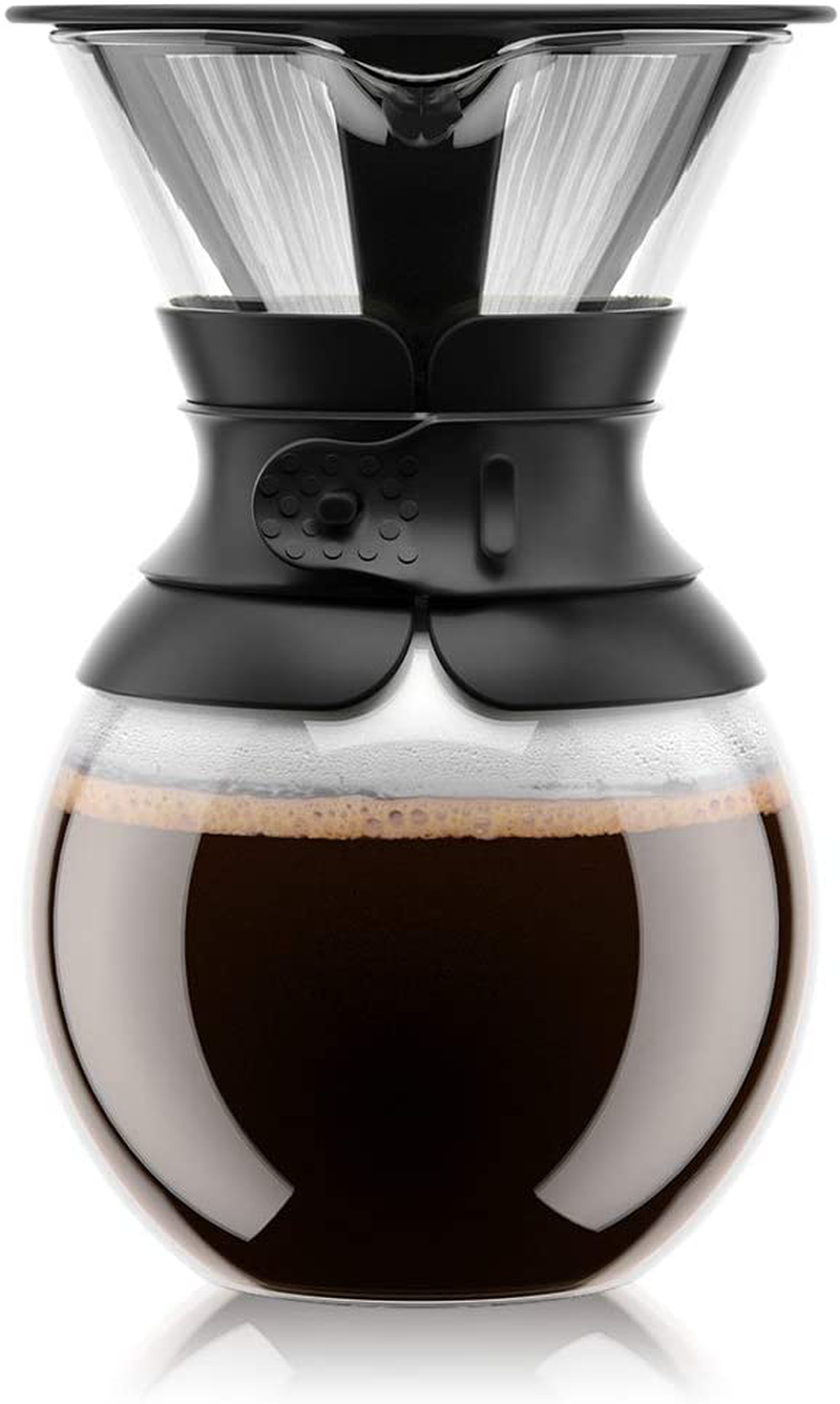 Bodum Pour Over Coffee Maker with Permanent Filter, 1 Liter, 34 Ounce, Black Band