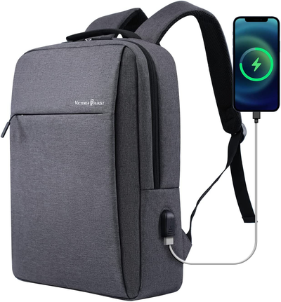 Laptop Backpack 15.6 Inch, Business Slim Durable Laptops Travel Backpacks with USB Charging Port, College School Computer Bag Gifts for Men and Women Fits Notebook (Grey)