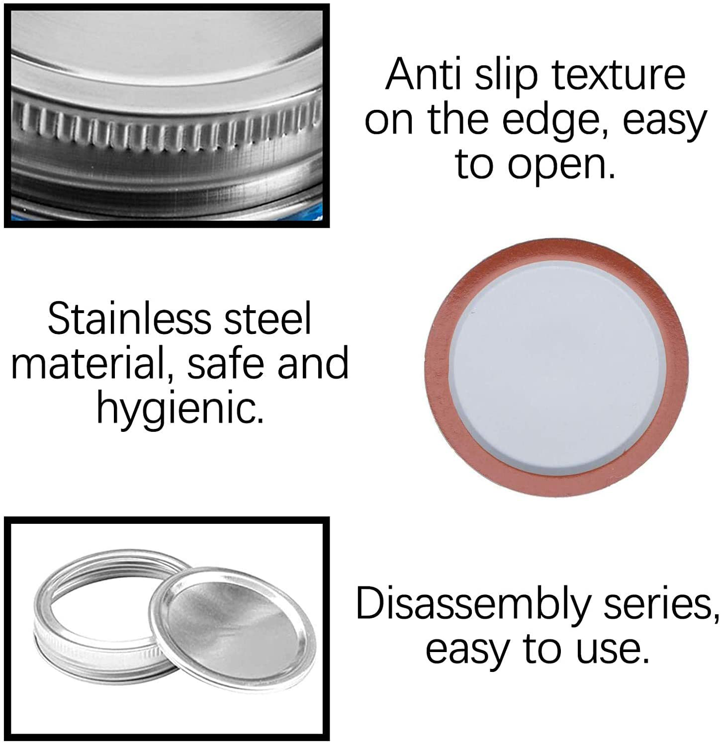 GUANGUAN 5 Sets 87mm Wide Mouth Canning Mason Jar Lids and Bands, Leak Proof and Secure Split-Type Storage Can Covers Caps and Rings Caps for Mason Ball Jars