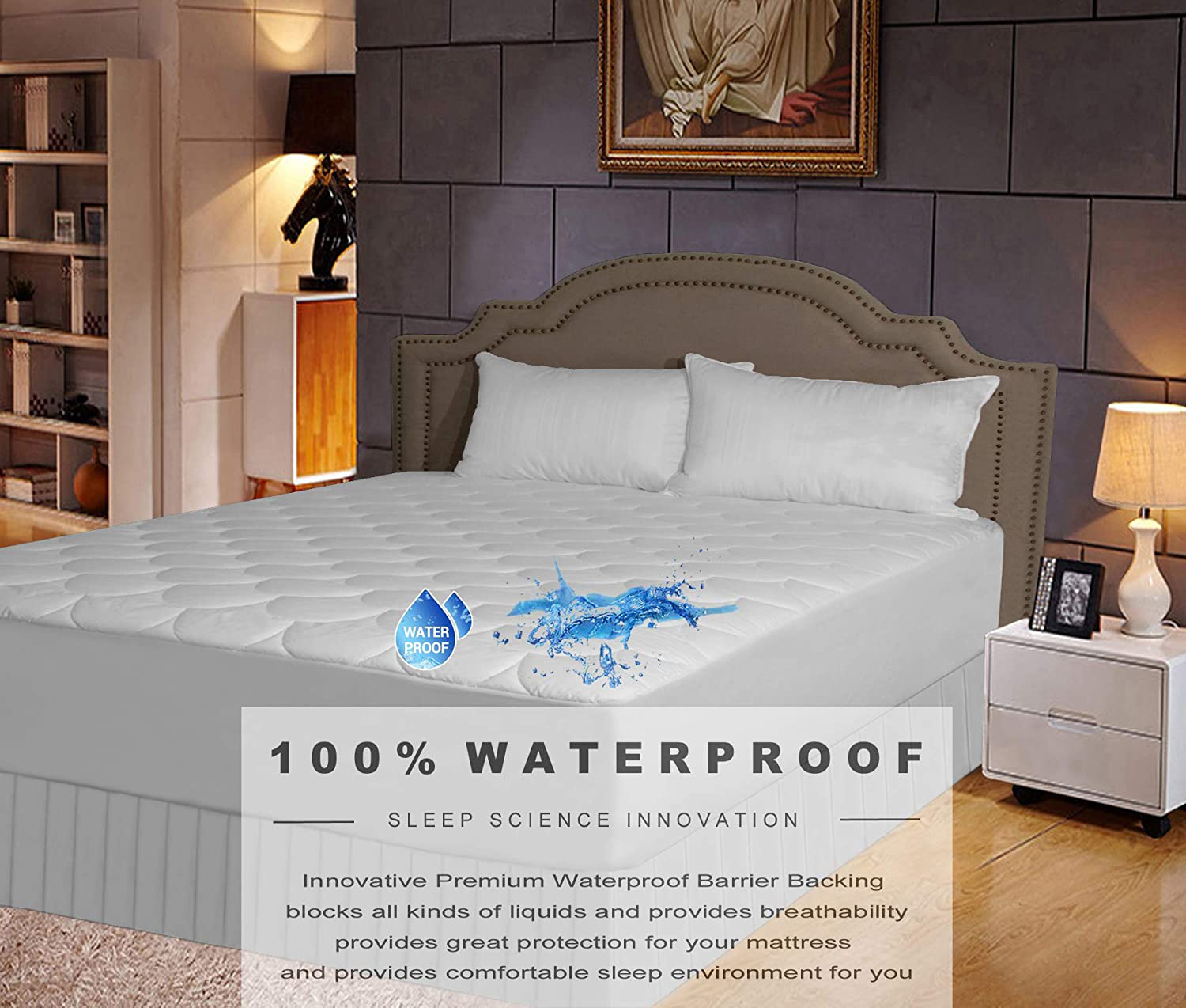 Purepedic Triple Protection Queen Mattress Pad Queen Size Bed Waterproof Mattress Protector Cooling Mattress Topper Cotton Mattress Cover Comfortable Mattress Encasement for Queen Size Bed