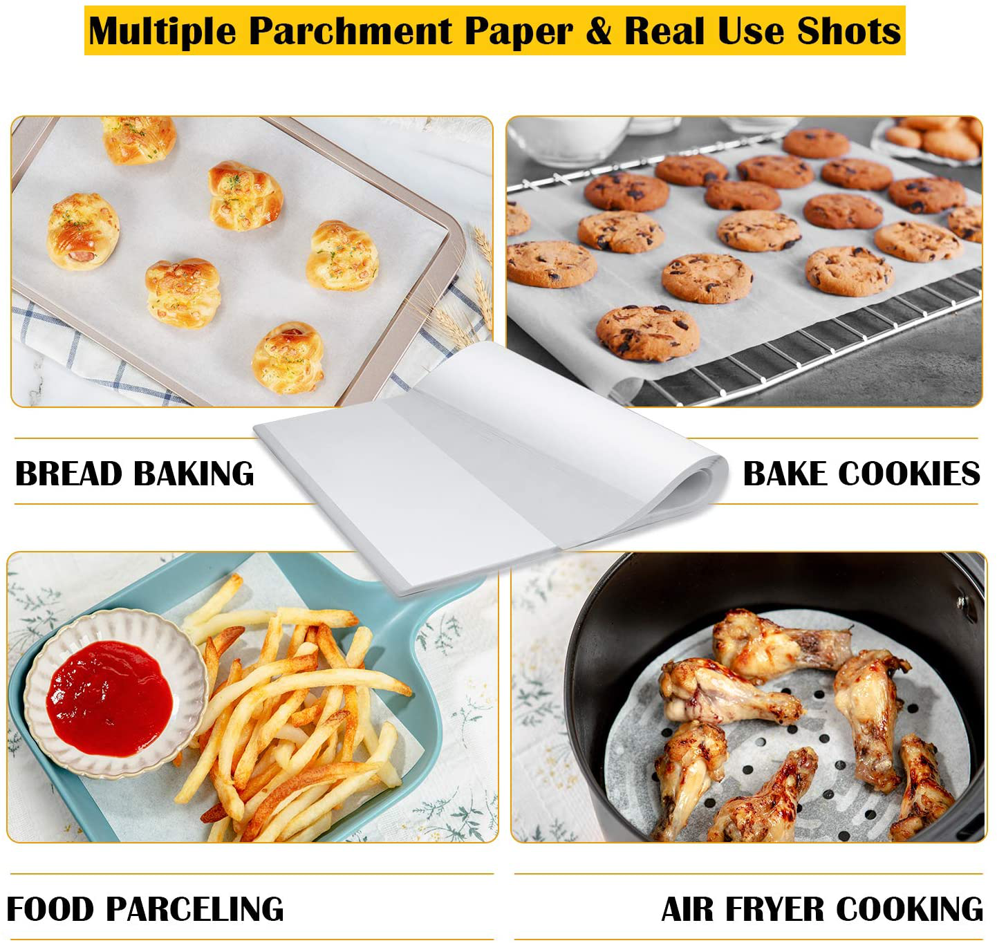 Katbite 200Pcs 9X13 Inch Heavy Duty Parchment Paper Sheets, Precut Parchment Paper for Quarter Sheet Pans Liners, Baking Cookies, Bread, Meat, Pizza, Toaster Oven (9"X13")