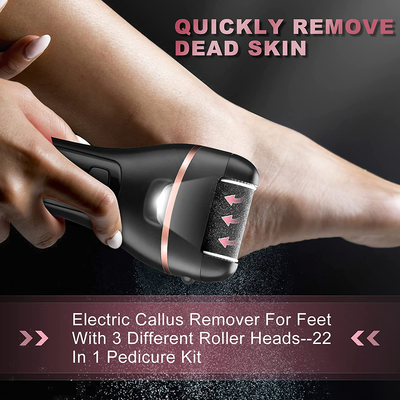 Electric Callus Remover for Feet with Rechargeable Waterproof 22 in 1 Professional Pedicure Kit,Foot Care Tools Wet & Dry Foot File for Dead Skin&Cracked Heel or Rough Hand with 3 Roller Heads 2 Speed