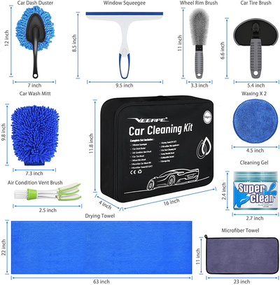 VEEAPE Car Wash Kit 14Pcs Car Detailing Kit, Car Cleaning Kit Car Accessories For Women, Car Wax Cleaning Supplies Interior Exterior Cleaner - Cleaning Gel, Car Wash Brush with Long Handle, Bucket
