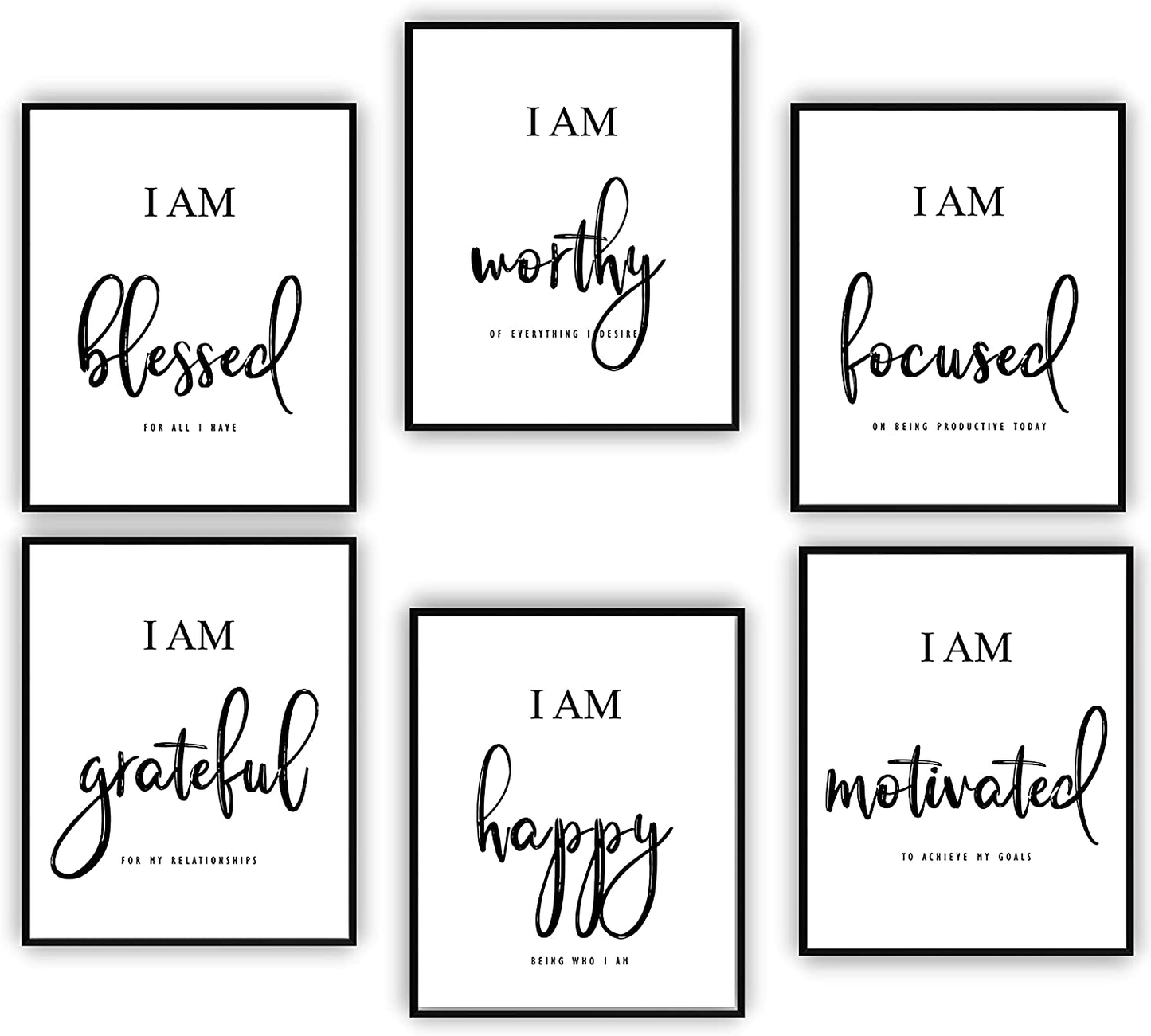 Inspirational Wall Art - Motivational Wall Art - Office & Bedroom Wall Decor - Positive Quotes & Sayings - Daily Affirmations for Men, Women & Kids - Black & White Poster Prints (8X10, Set of 6, No Frame)