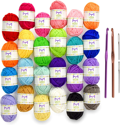 Mira Handcrafts 24 Acrylic Yarn Skeins Total of 525 Yards Craft Yarn for Knitting and Crochet