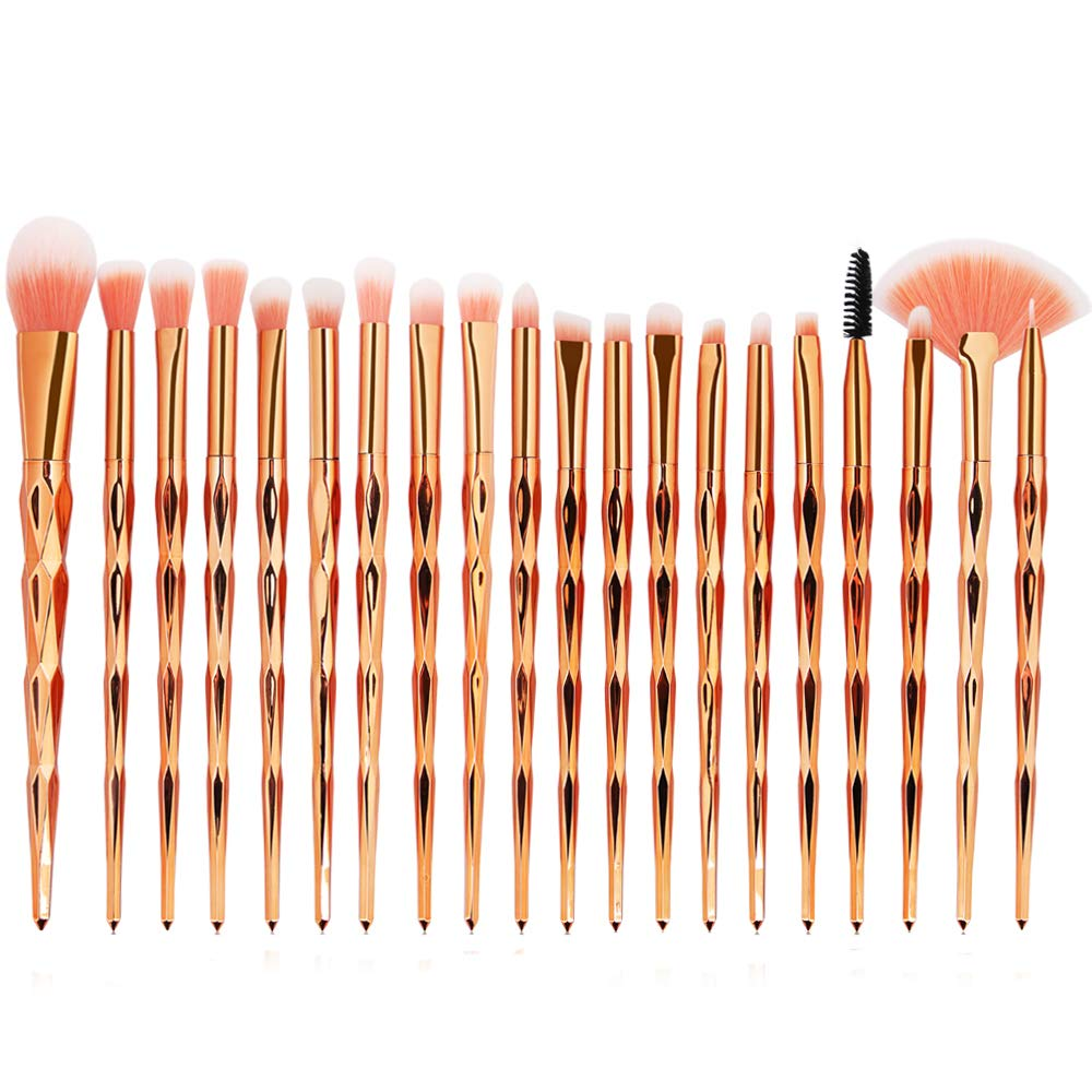 KOLIGHT® Set of 20Pcs Cosmetic Makeup Brushes Set Powder Foundation Eyeliner Eyeshadow Lip Brush for Beautiful Female (Gold+Coffee)