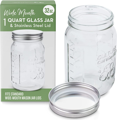 Mason Jar Wide Mouth Glass Jar 32oz (945ml) with Lid for Kitchen Storage and Organization – Versatile Food Container for Canning Fermentation and Yogurt Makers