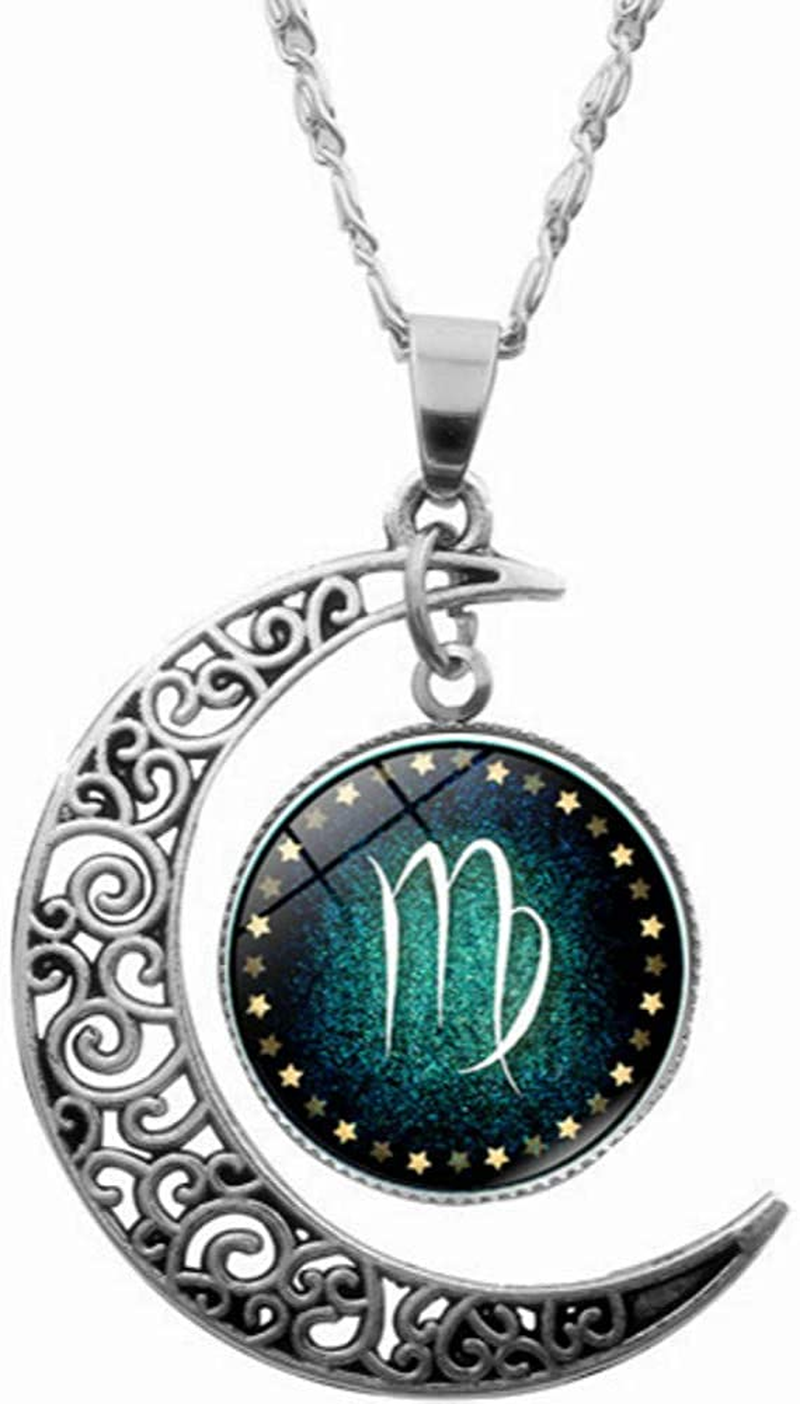 FLDC Zodiac Necklace Jewelry Gifts for Women Teen Girls Birthday Astrology Horoscope Sign Crescent Half Moon Pendant Necklace