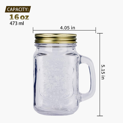 16 OZ Mason Jars Glass Regular Mouth Canning Jars with Airtight Lids & regular Lids,Glass Canning Jars Ideal for Jellies,Yogurt, Drinking, Jam, Salad,Jam,Shower Favors 1pcs