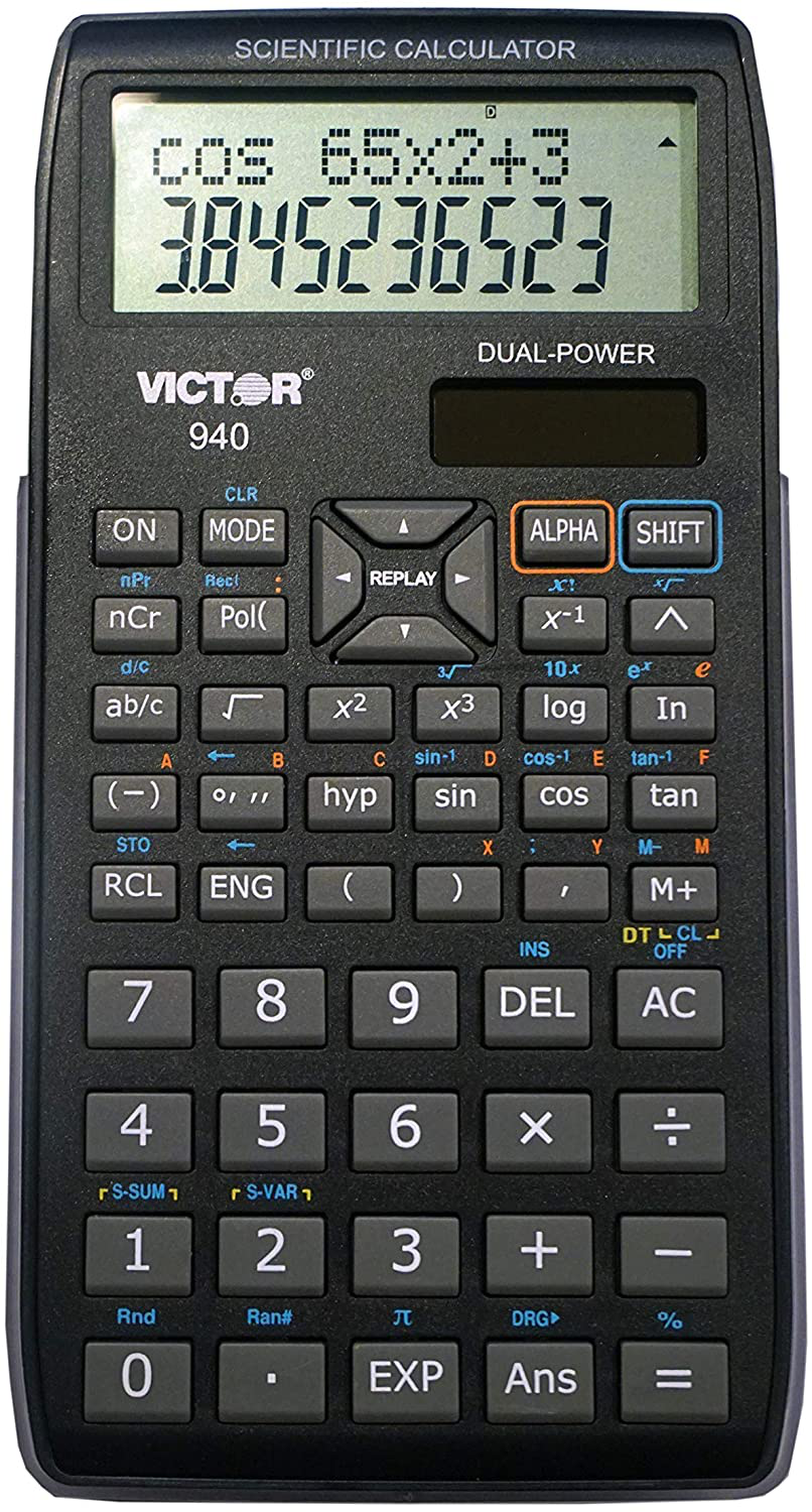 Victor 940 10-Digit Advanced Scientific Calculator with 2 Line Display, Battery and Solar Hybrid Powered LCD Display, Great for Students and Professionals, White
