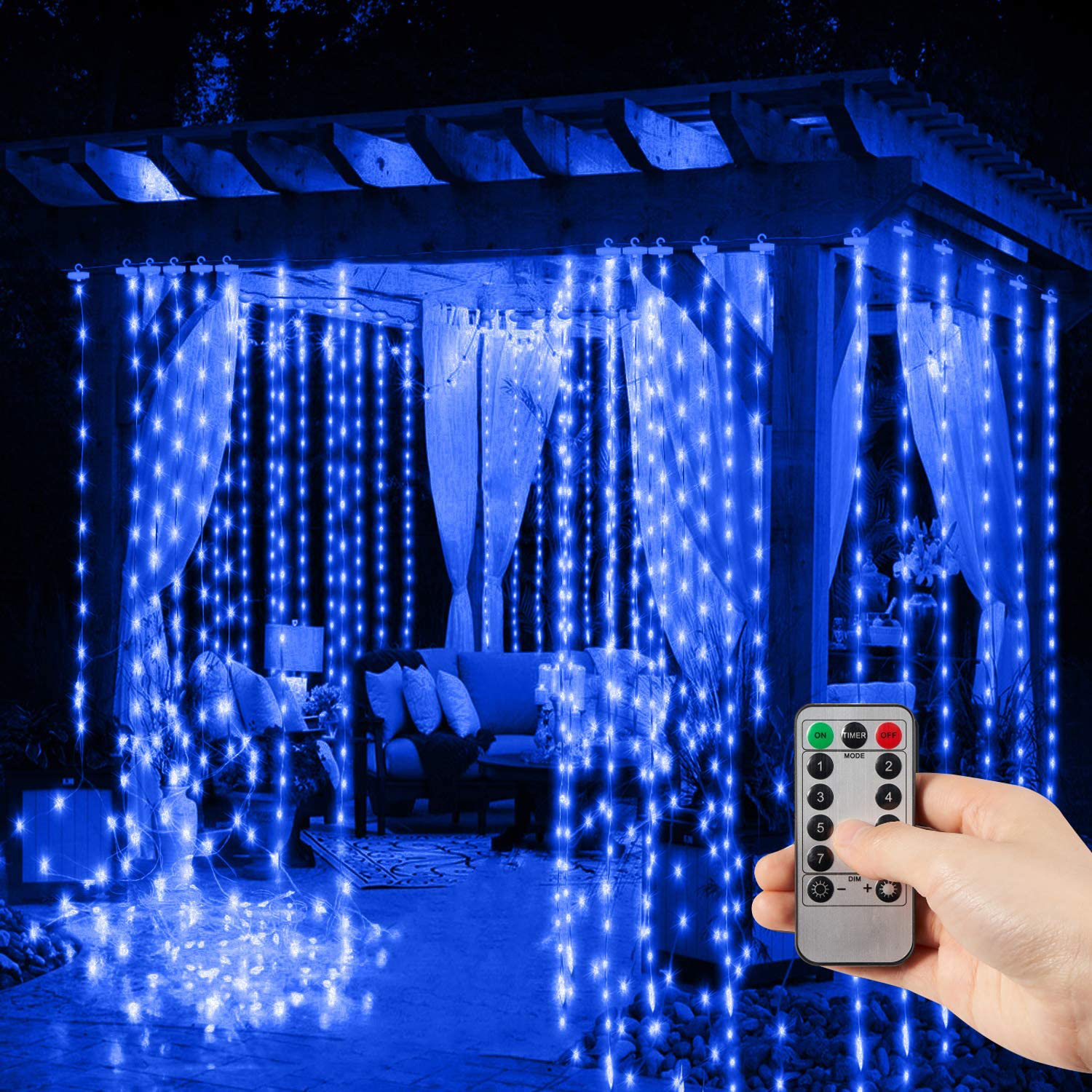 SUNNEST LED Curtain Lights, USB Curtain String Lights with 8 Lighting Modes, 300 LEDs, 9.8FT x 9.8FT Wall Lights with Remote Control, Twinkle Lights for Bedroom Decoration (Red)