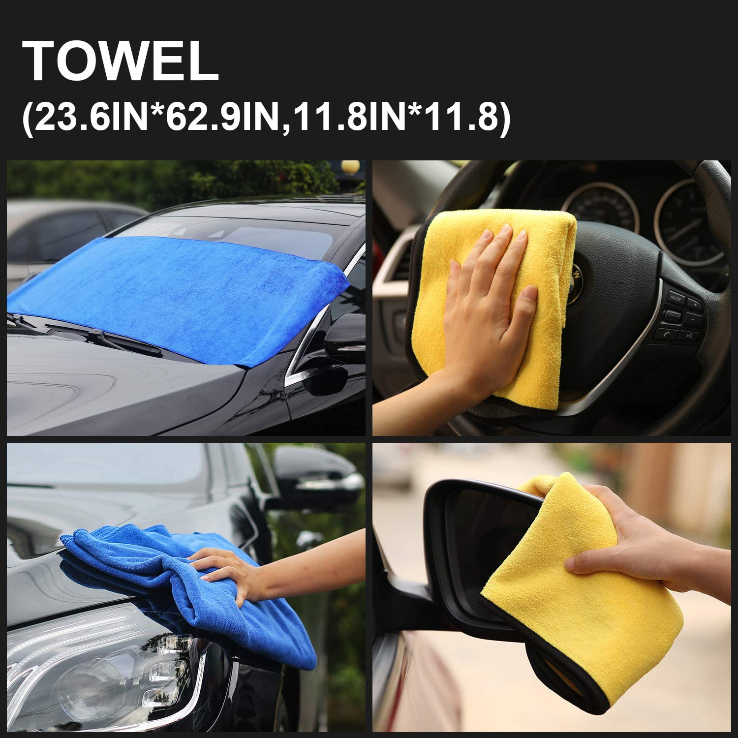 AUTODECO 10pcs Car Cleaning Tools Kit, Detailing Interiors Premium Microfiber Cleaning Cloth - Car Wash Mitt - Tire Brush - Window Water Blade with Storage Box