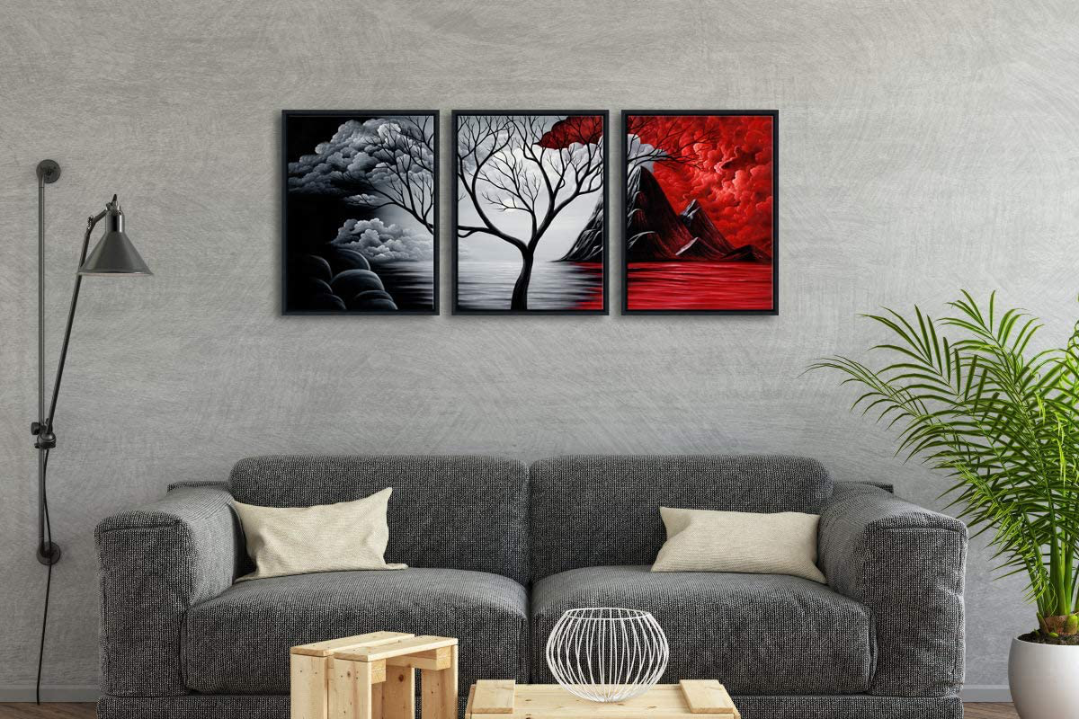 Wieco Art Large Canvas Art Prints Wall Art The Cloud Tree Abstract Pictures Paintings for Bedroom Home Office Decorations 3 Piece Modern Stretched and Framed Contemporary Landscape Giclee Artwork