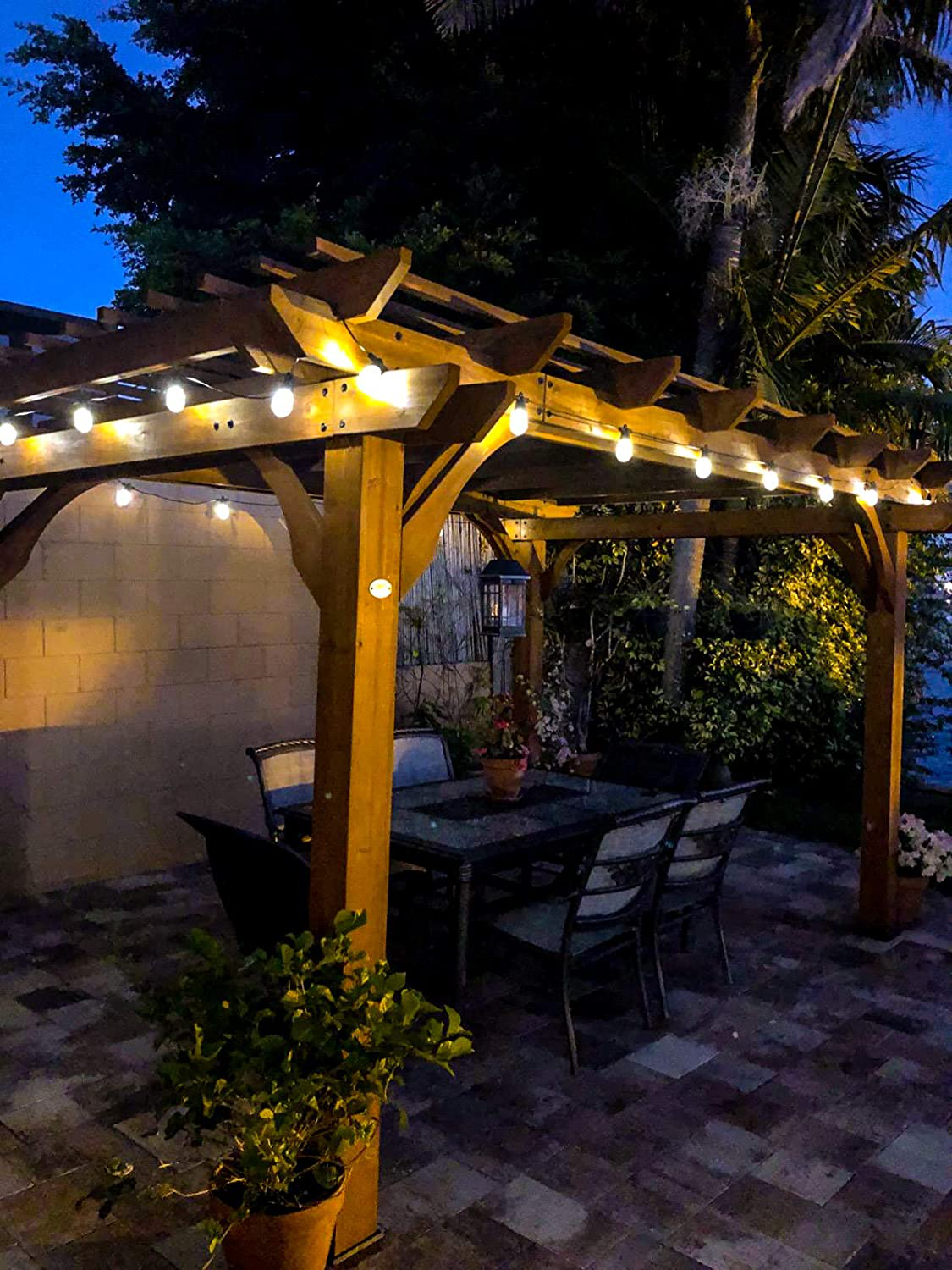 Brightech Ambience Pro - Weatherproof, Solar Power Outdoor String Lights - 27 Ft Hanging Edison Bulbs Create Bistro Ambience in Your Yard - Commercial Grade, Shatterproof - 1W LED, Warm White Light