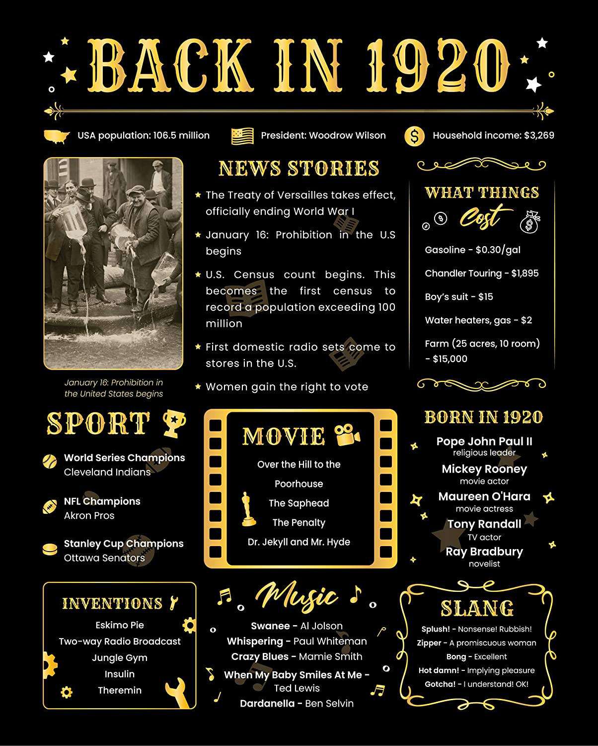 Back in 1930 Poster - [Unframed 8x10] - 91st Birthday Gifts for Woman or Man - funny Gifts Ideas for Grandma and Grandpa - Black Birthday Poster - Birthday Decorations