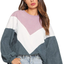 Romwe Women's Loose Colorblock Sweatshirt Lantern Sleeve Round Neck Pullover Tops