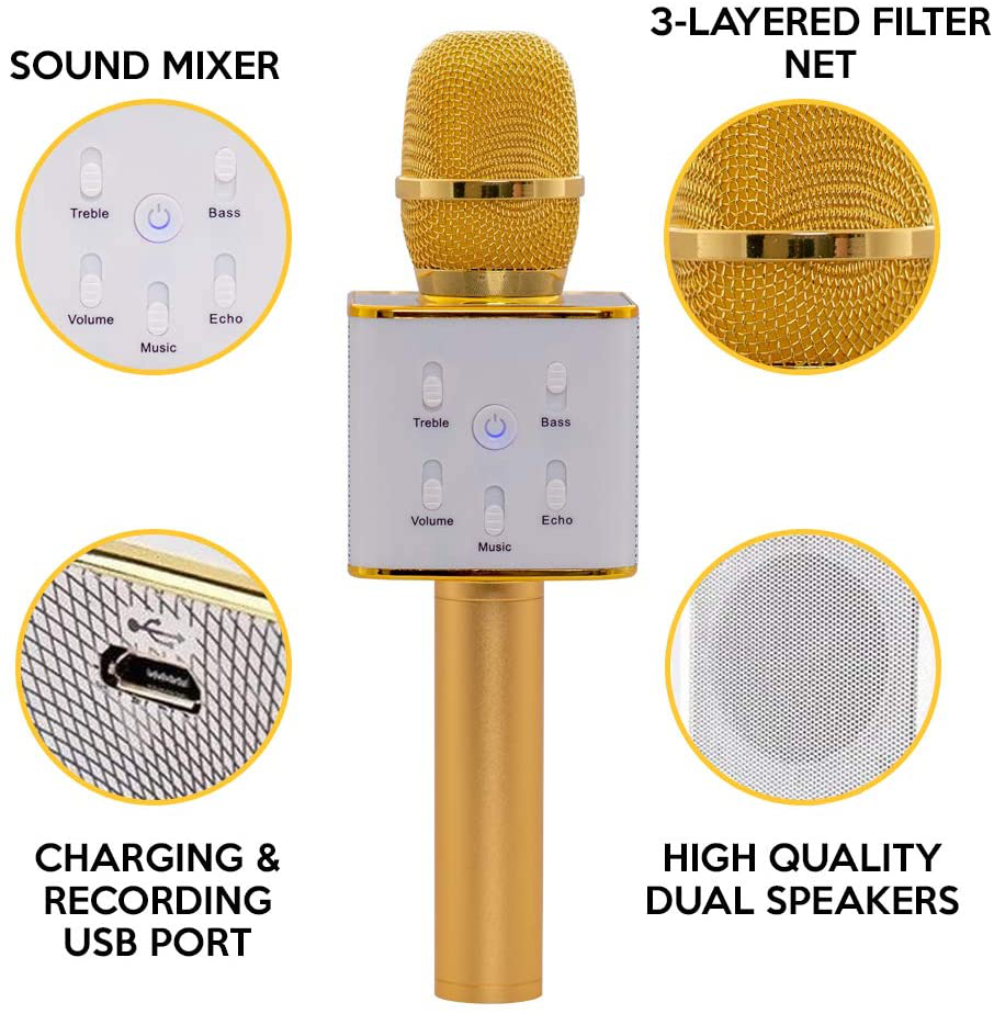 Funky Rico Wireless Bluetooth Karaoke Microphone System with Speaker and Power Bank Phone Charger | Portable Handheld for Party Christmas Birthday | Android/Iphone/Pc or All Smartphones