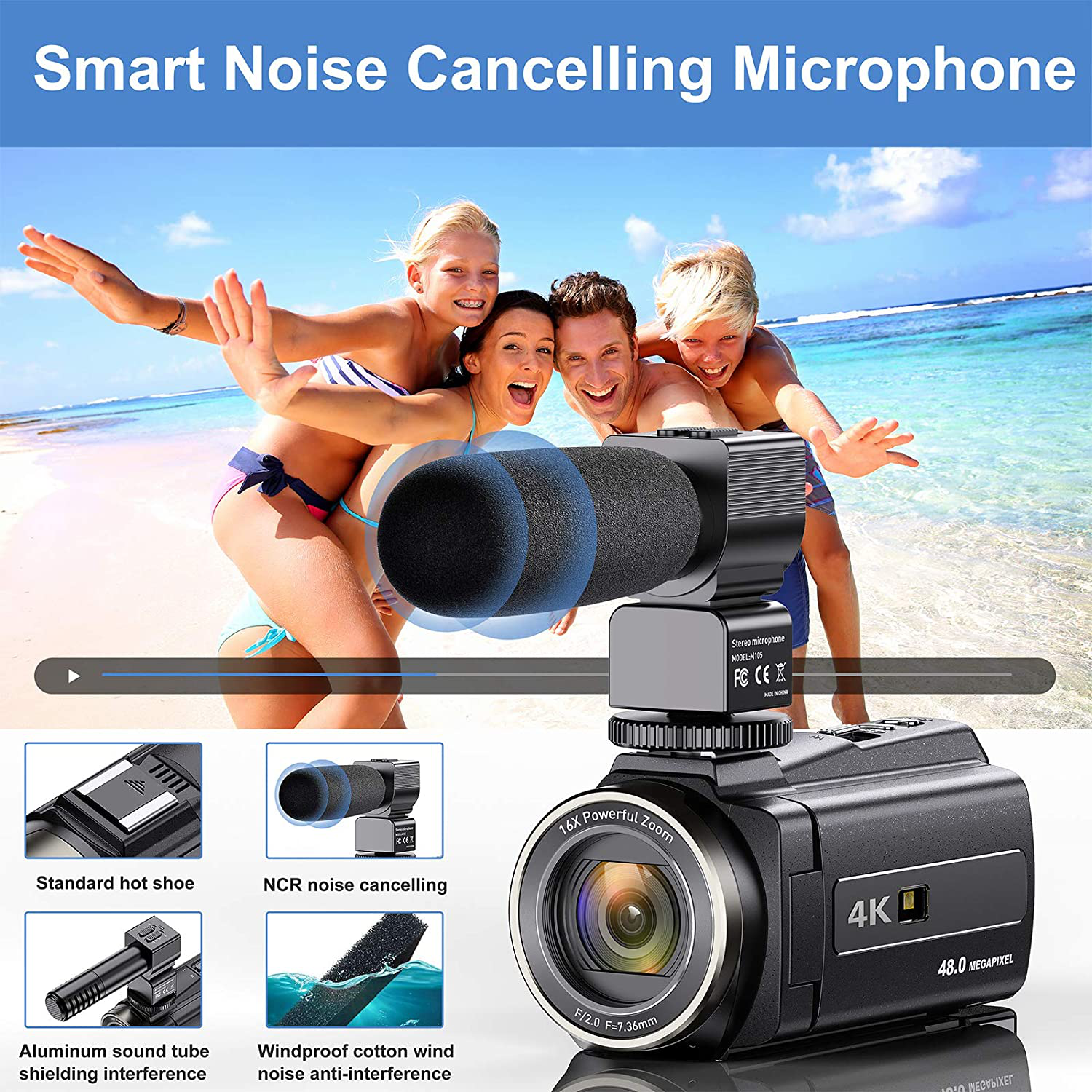 4K Video Camera Camcorder with Microphone, VAFOTON 48MP Vlogging Camera for YouTube 16X Zoom 3.0" Touch Screen IR Night Vision Wi-Fi Vlog Cameras Webcam with Handheld Stabilizer Remote Control