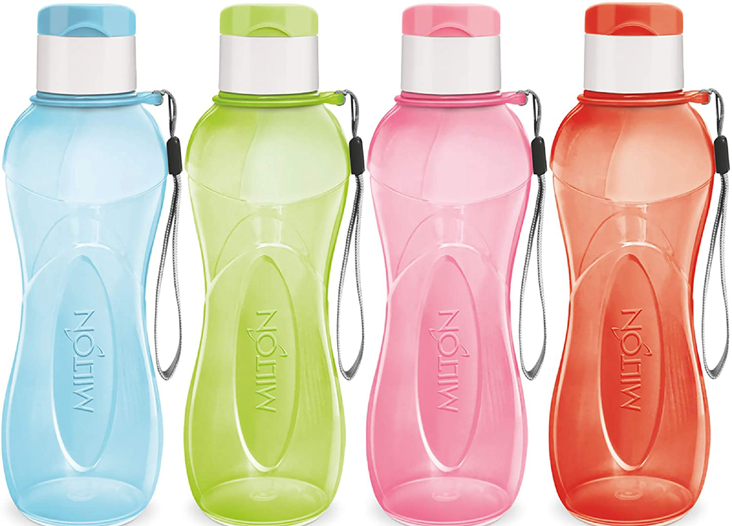 Sports Water Bottle - Milton Kids Reusable Leak-proof 25 oz 4 Set Plastic Wide Mouth Large Big Drink Bottle BPA & Leak Free With Handle Strap Carrier For Cycling Camping Hiking Gym Yoga