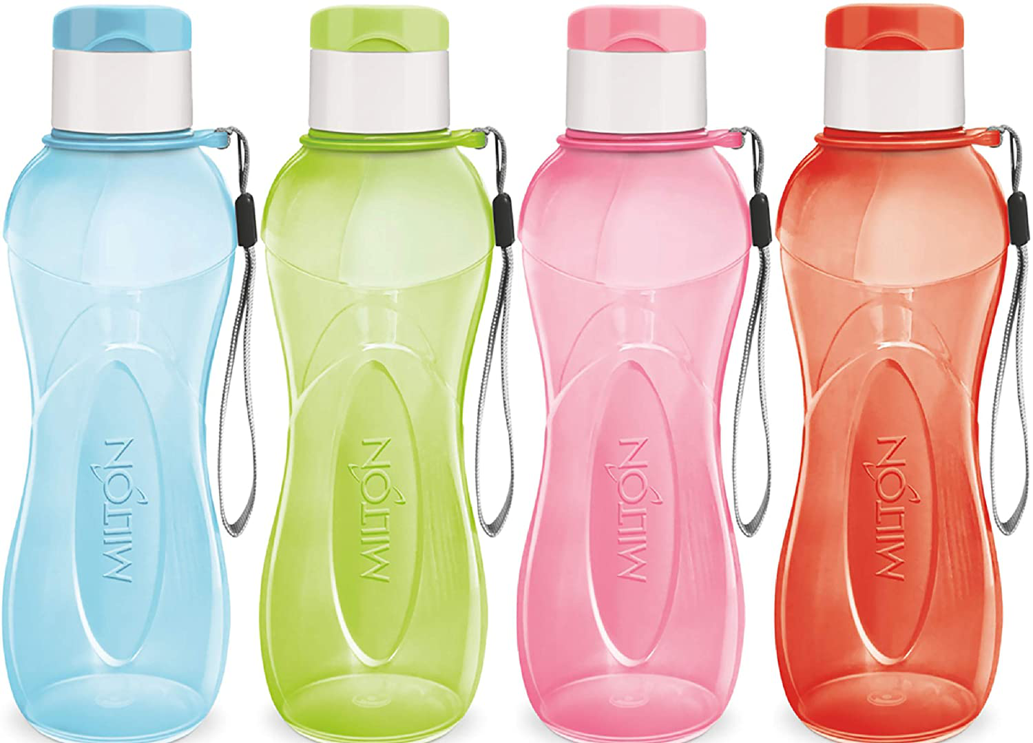 Sports Water Bottle - Milton Kids Reusable Leak-proof 25 oz 4 Set Plastic Wide Mouth Large Big Drink Bottle BPA & Leak Free With Handle Strap Carrier For Cycling Camping Hiking Gym Yoga