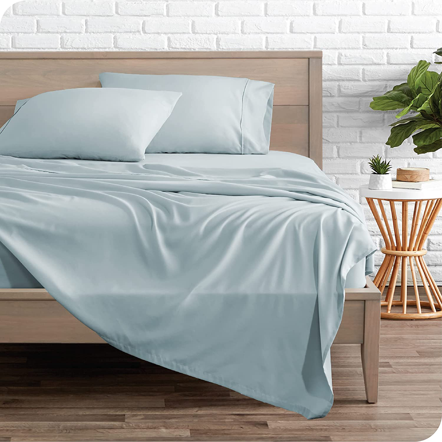 Bare Home Full XL Sheet Set - Premium 1800 Ultra-Soft Microfiber Full Extra Long Bed Sheets - Double Brushed - Full XL Sheets Set - Deep Pocket - Bed Sheets & Pillowcases (Full XL, Light Blue)
