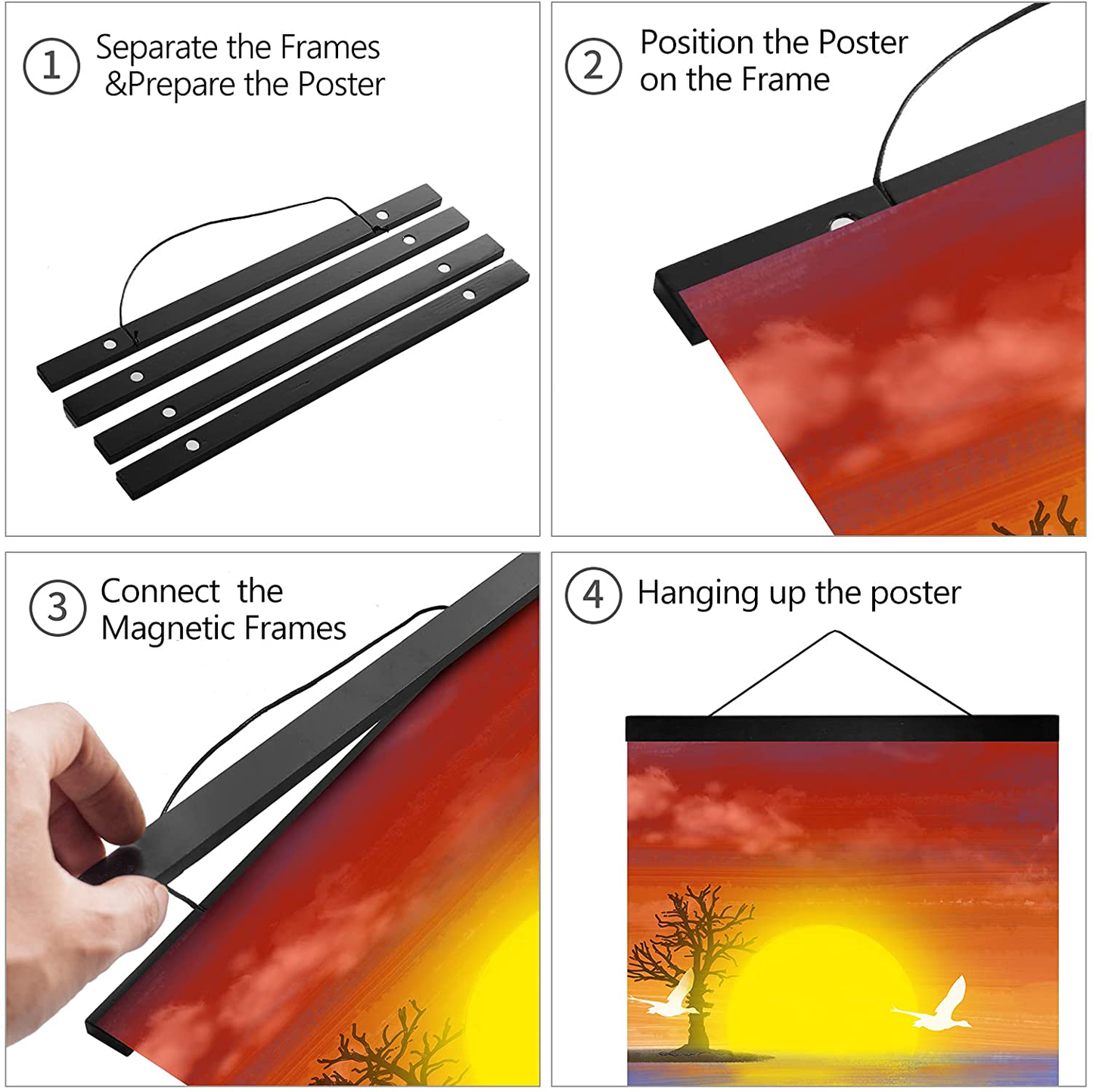 Radezon 9 inch Wide Magnetic Poster Hanger Frame, 9x12 9x11 9x13 Wood Frame for Posters, Prints, Photos, Pictures, Maps, Scrolls, and Artwork - Wall Hanging Wooden Frame