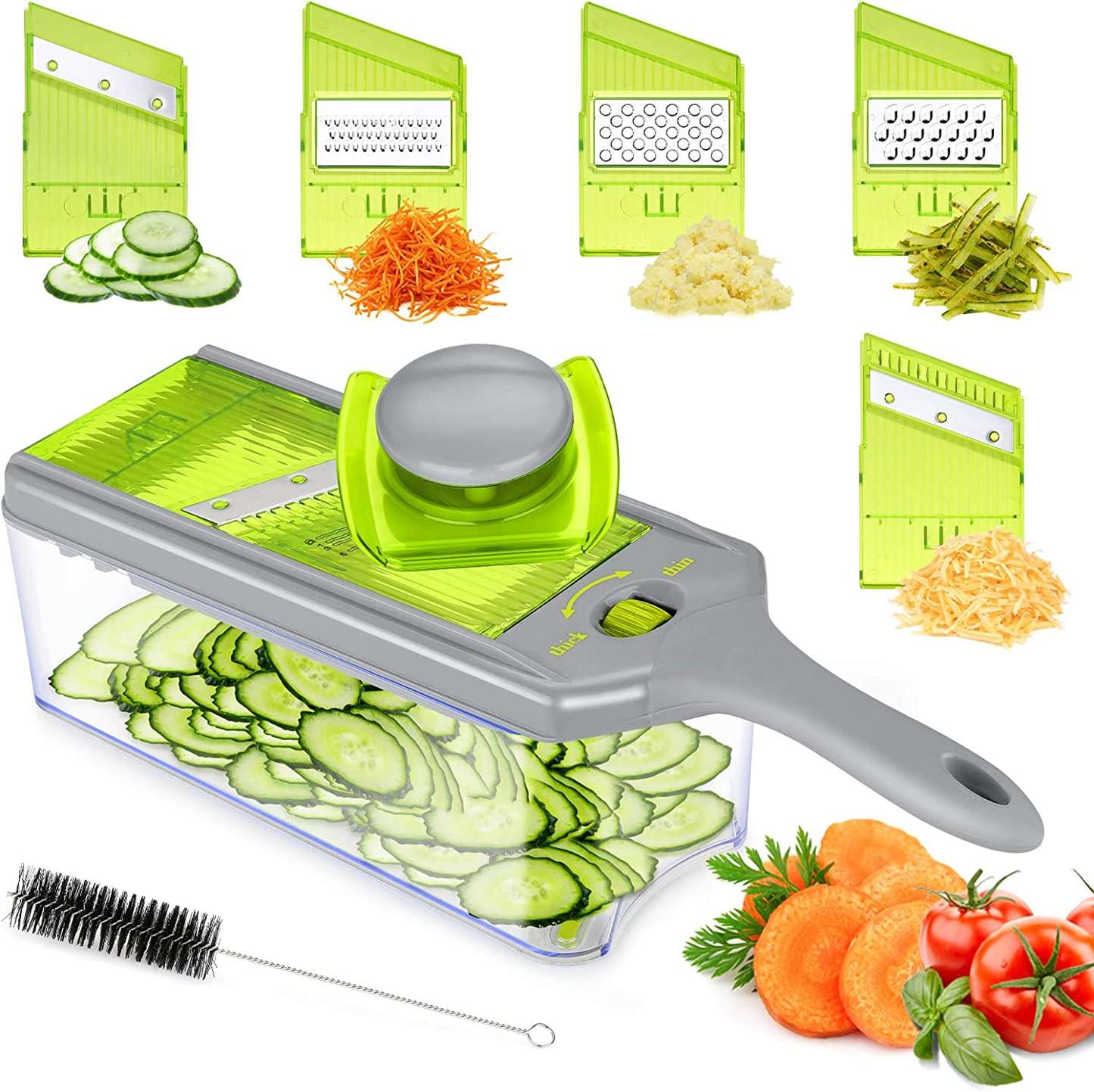 Mandoline Slicer Thickness Adjustable, FITNATE 9 in 1 Vegetable Chopper and Slicer with 5 Replaceable Slicing Blades, Cheese Slicer Salad Chopper with Container, Great for Salad and Cheese