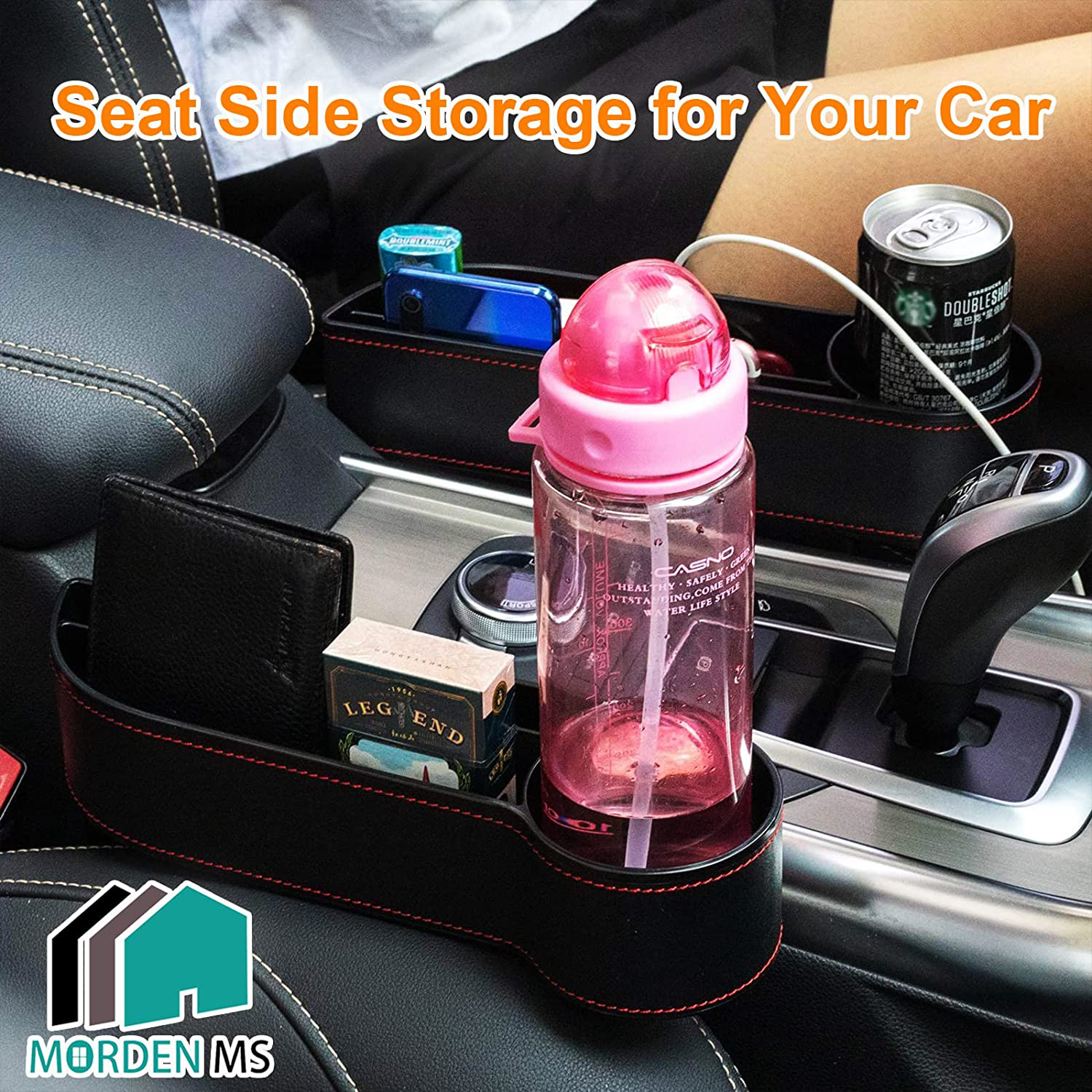 Car Seat Gap Filler Organizer, Automotive Front Seat Storage with Cup Holder, Auto Console Side Extra Storage Boxes