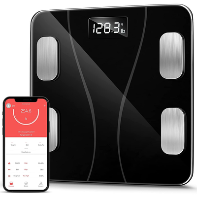 Bluetooth Body Fat Scale, Smart Wireless BMI Bathroom Weight Scale Body Composition Monitor Health Analyzer with Smartphone App for Body Weight, Fat, Water, BMI, BMR (Black)