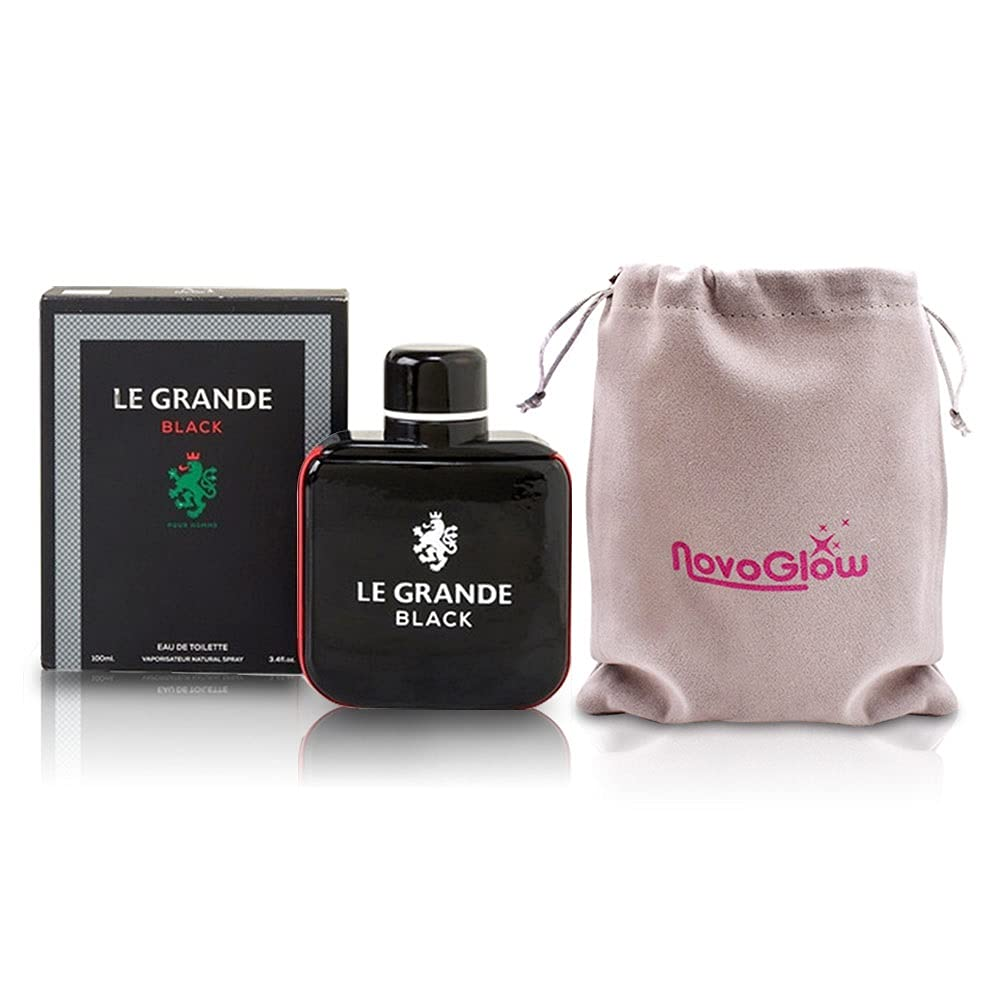 Le Grande Black - Eau De Toilette Spray Perfume, Fragrance for Men- Daywear, Casual Daily Cologne Set with Deluxe Suede Pouch- 3.4 Oz Bottle- Ideal EDT Beauty Gift for Birthday, Anniversary