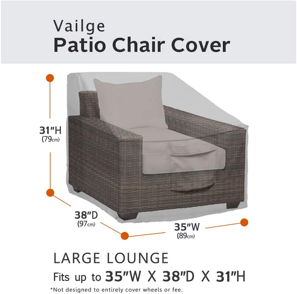 Vailge Patio Chair Covers, Lounge Deep Seat Cover, Heavy Duty and Waterproof Outdoor Lawn Patio Furniture Covers (2 Pack - Large, Grey)