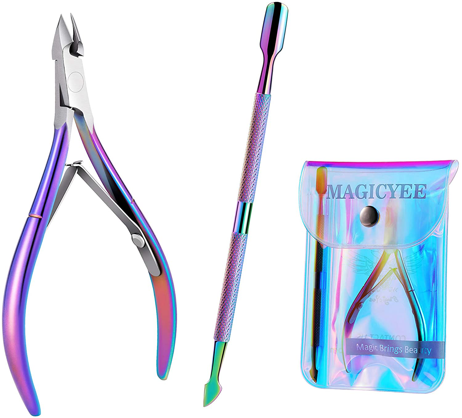 Cuticle Trimmer with Cuticle Pusher - Magicyee Chameleon Cuticle Cutter Cuticle Nipper Professional Cuticle Remover Valued Manicure Tools Set Dead Skin Remover Cuticle Clippers Best Gift