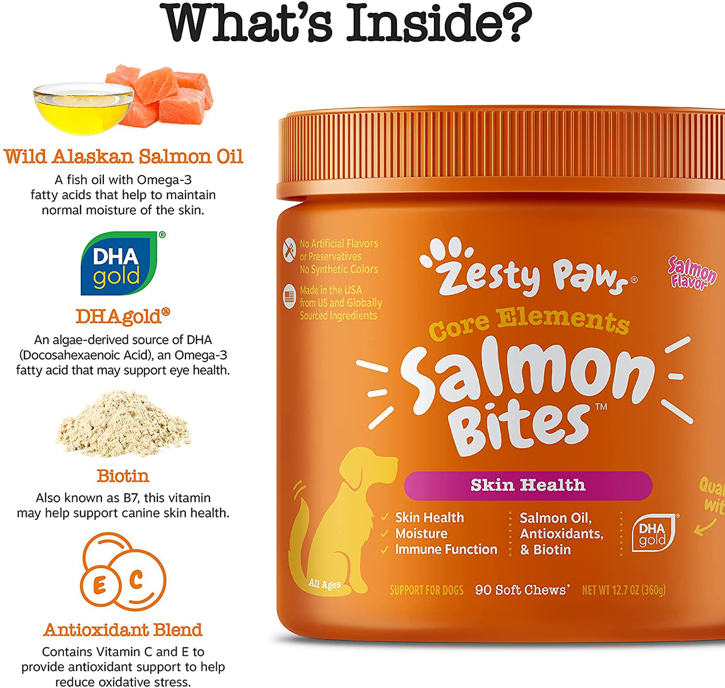 Zesty Paws Salmon Fish Oil Omega 3 for Dogs - with Wild Alaskan Salmon Oil - Allergy Support - Hip & Joint + Arthritis Dog Supplement