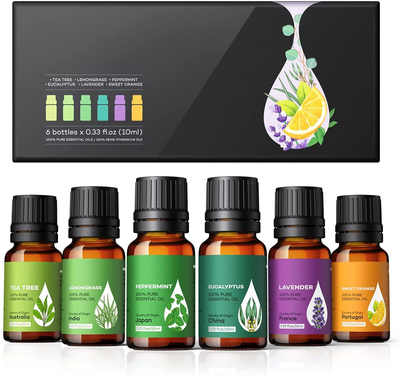 AOSNO Essential Oils Set Top 6*10 Ml Essential Oils for Candle Making, Skin, Massage, Hair Care & Diffuser 100% Pure Therapeutic Grade Aromatherapy Oils Gift Set for Home, Car & Office