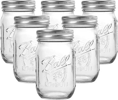 Bedoo Mason Jars 16 oz Regular Mouth Lids and Bands [Set of 12] Pint Mason Jars Clear Glass Canning Jars 16-Ounces, Airtight Lids, Dishwasher Safe