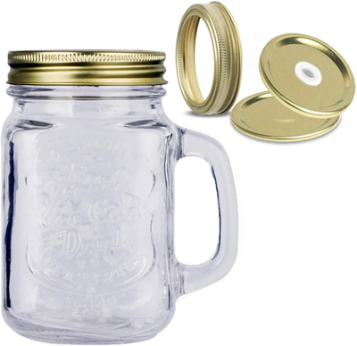 Mason Jar with Handle Drinking Glasses 16 oz Regular Mouth with sealing lid and straw lid ,Great for Drink Beverages,Crafts and Gifts (1 Pcs )